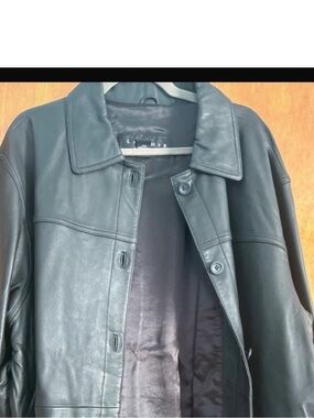 QVC Black Leather Button-Front Jacket swing style
